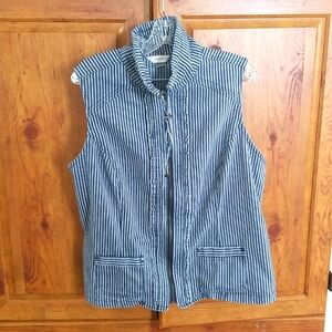 CJ Banks Striped Vest Blue White Denim 1X